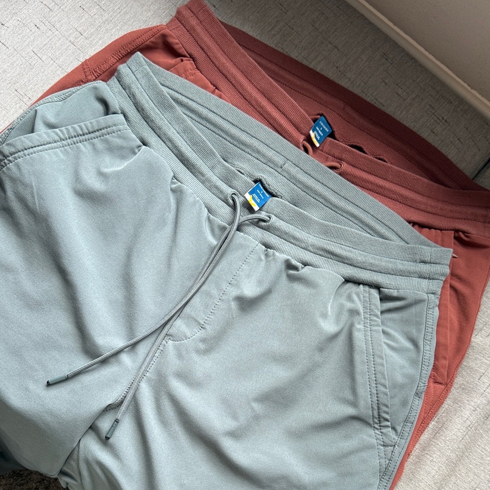 Jogger Pants in Green and Red.